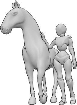 Pose Reference- Female rider standing pose - Female rider is standing next to the horse, looking to the right