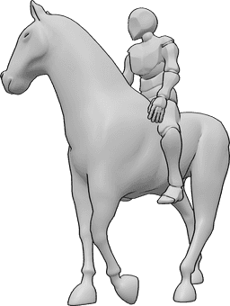 Pose Reference- Male rider walking pose - Male rider is sitting on the horse and looking to the right, the horse is walking slowly