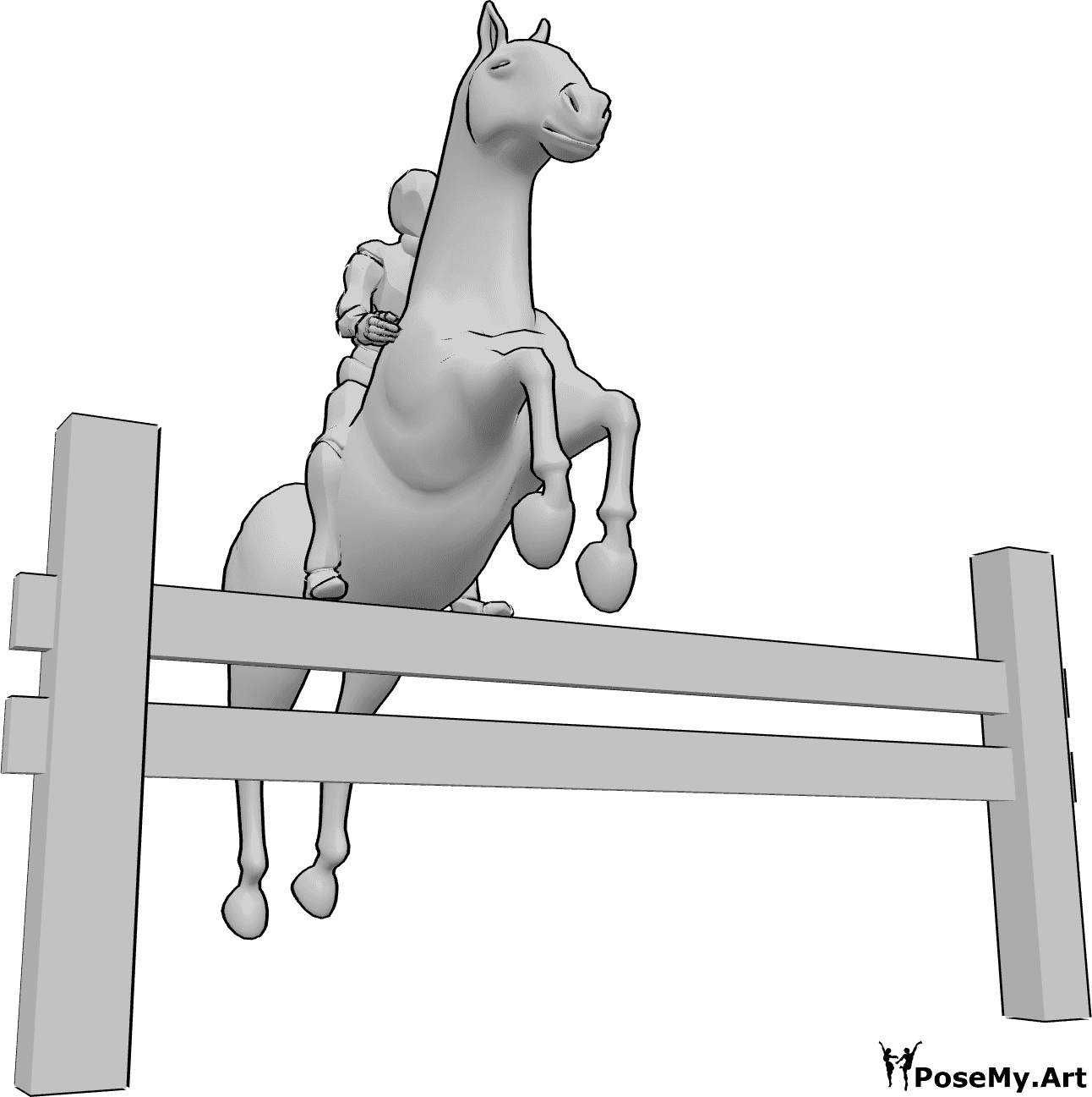 Pose Reference- Male jumping obstacle pose - Male rider is jumping over an obstacle with his horse, male horse rider pose