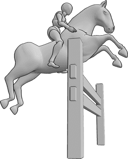 Référence des poses- Femme sautant un obstacle - Cavalière sautant un obstacle avec son cheval, pose de cavalière