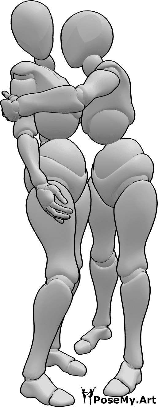 Posen-Referenz- Unerwünschte Umarmungsposen - Frau umarmt die andere Frau, die es nicht will