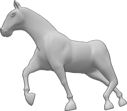 Referência de poses- Pose dinâmica de trote de cavalo - O cavalo está a trotar, olhando ligeiramente para a direita, pose dinâmica de trote