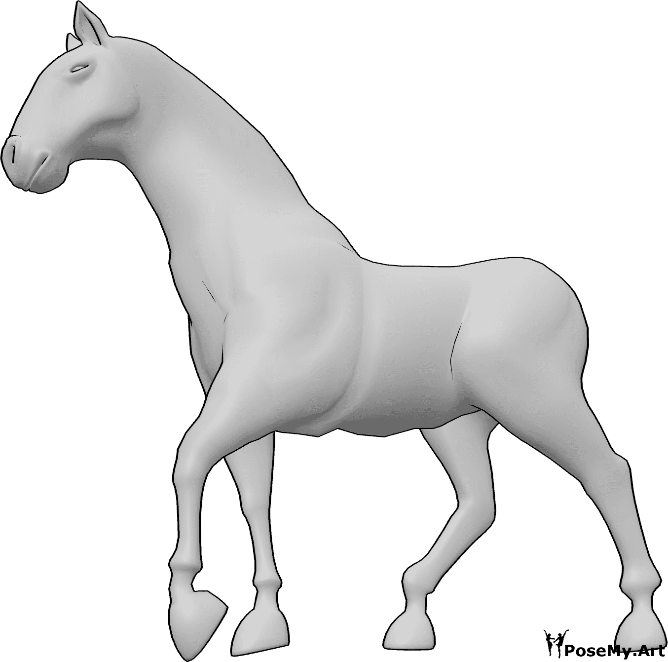 Pose Reference- Horse slowly walking pose - Horse is walking slowly and looking forward, horse walking pose