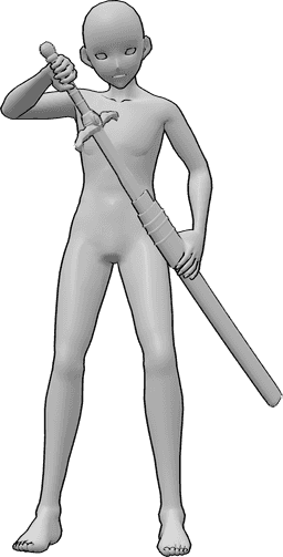 Référence des poses- Homme dessinant la pose de l'épée - L'homme anime tire son épée de son fourreau, l'homme anime tient son épée pose