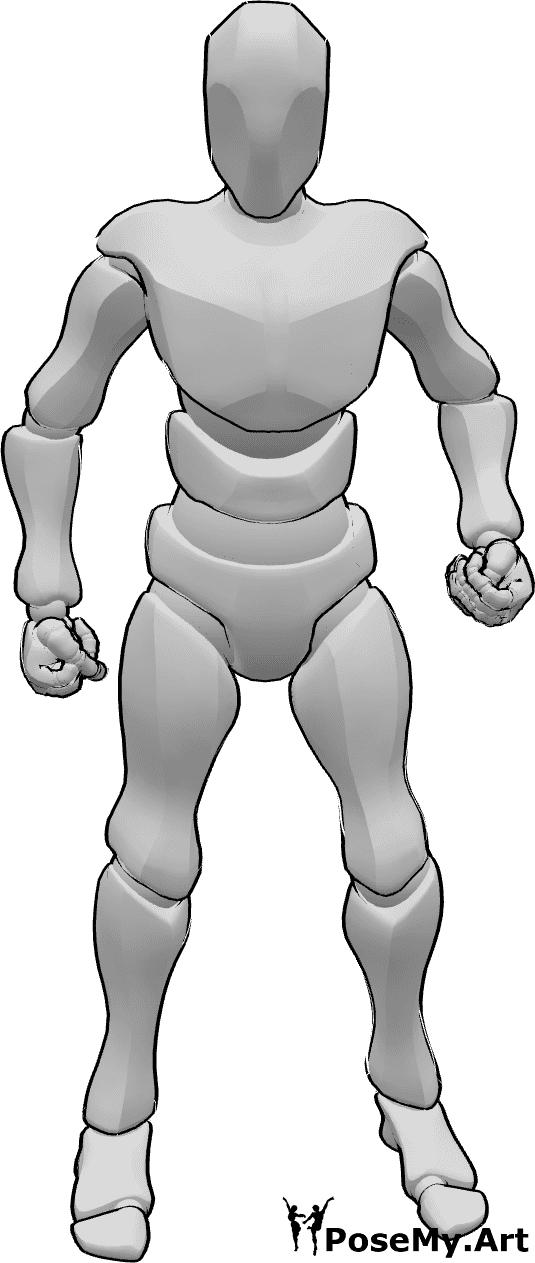 Referencia de poses- Postura de hombre enfadado - Hombre enfadado con puños cerrados posa