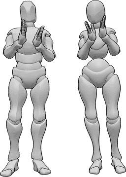 Pose Reference- Applauding pose - Female and male are standing and clapping their hands