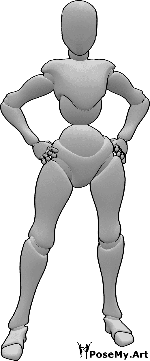 Référence des poses- Pose de la femme en colère - Femme en colère avec les mains sur les hanches pose