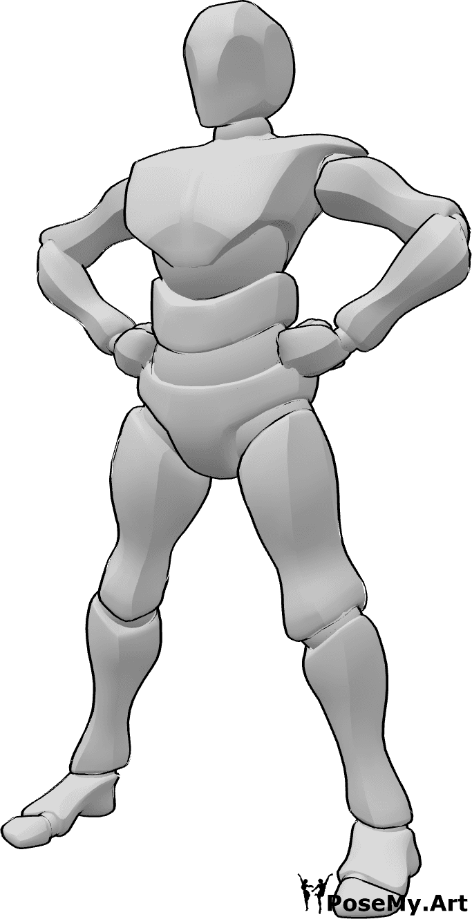 Referência de poses- Pose heróica de invencível em pé - Homem heroico em pose invencível