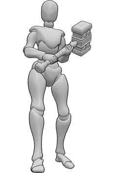 Pose Reference- Female holding hammer pose - Female is standing, holding a hammer with both hands