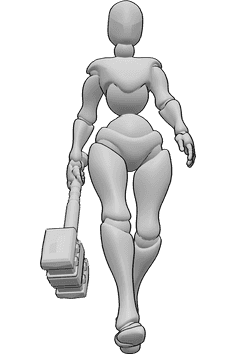 Pose Reference- Female hammer walking pose - Female is holding a hammer in her right hand and walking