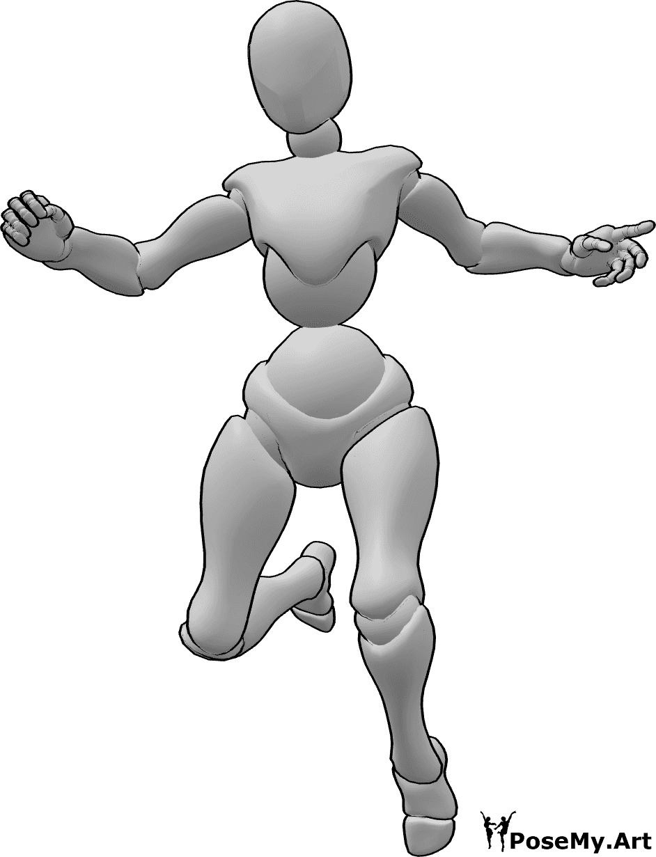 Posen-Referenz- Weiblicher Sprung in hoher Pose - Frau springt in hoher Pose