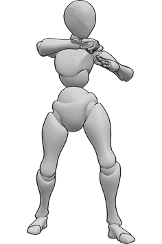 Pose Reference- Knife combat stance pose - Female in combat stance, holding knife in her right hand, female knife attack pose