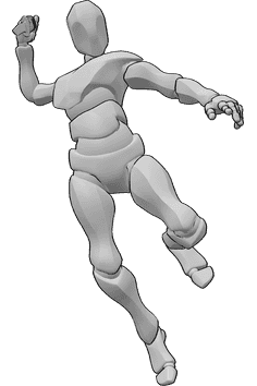 Pose Reference- Male jumping knife pose - Male is jumping, holding a knife in his right hand, knife attack pose