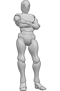 Pose Reference- Confident male standing pose - Male is standing confidently with his arms crossed, holding his right arm