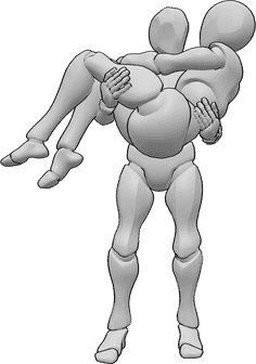 Pose Reference- Male holding female pose - Male is standing and holding the female in his arms, holding in arms pose