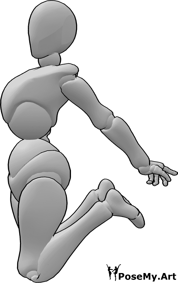 Référence des poses- Pose de saut acrobatique féminine - Femme acrobatique sautant dans les airs
