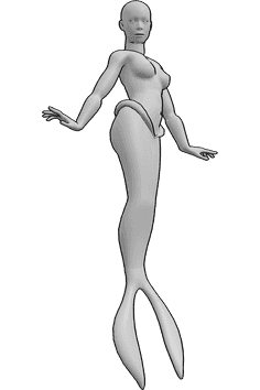 Pose Reference- Mermaid floating pose - Female mermaid is floating and looking to the right, mermaid anatomy drawing reference