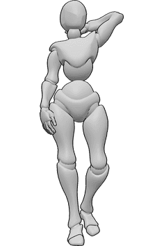 Pose Reference- Female holding head pose - Female is standing and holding the back of her head with her left hand