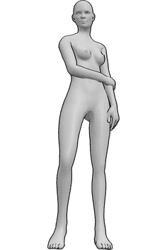 Pose Reference- Skinny female standing pose - Skinny female is standing, holding her left arm, looking slightly to the right