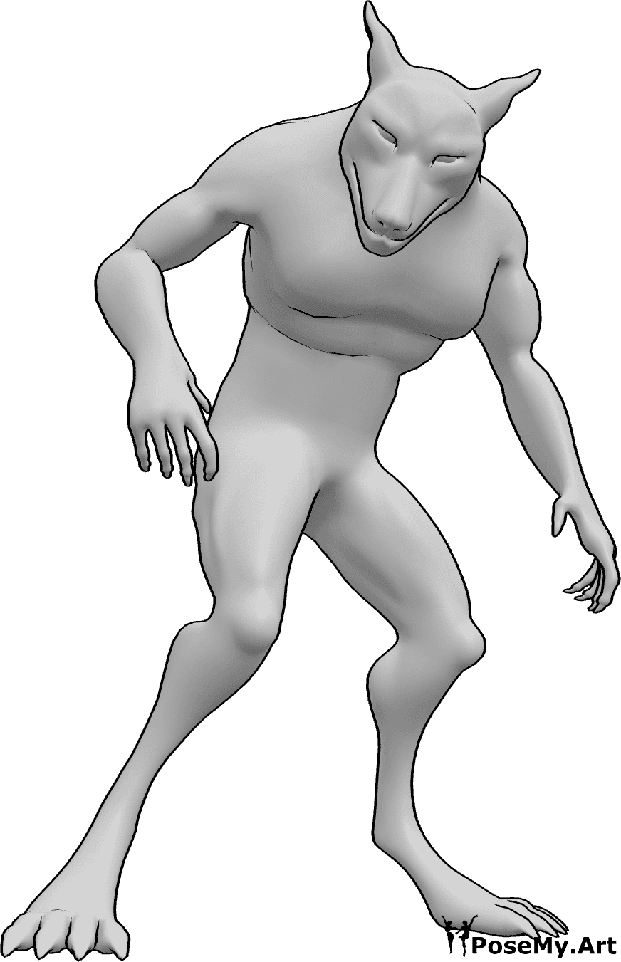 Pose Reference- Werewolf standing pose - Werewolf is standing and looking slightly to the right, werewolf drawing reference