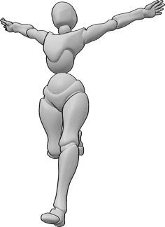 Referencia de poses- Postura de mujer feliz corriendo - Mujer feliz corriendo, levantando las manos, pose dinámica femenina corriendo