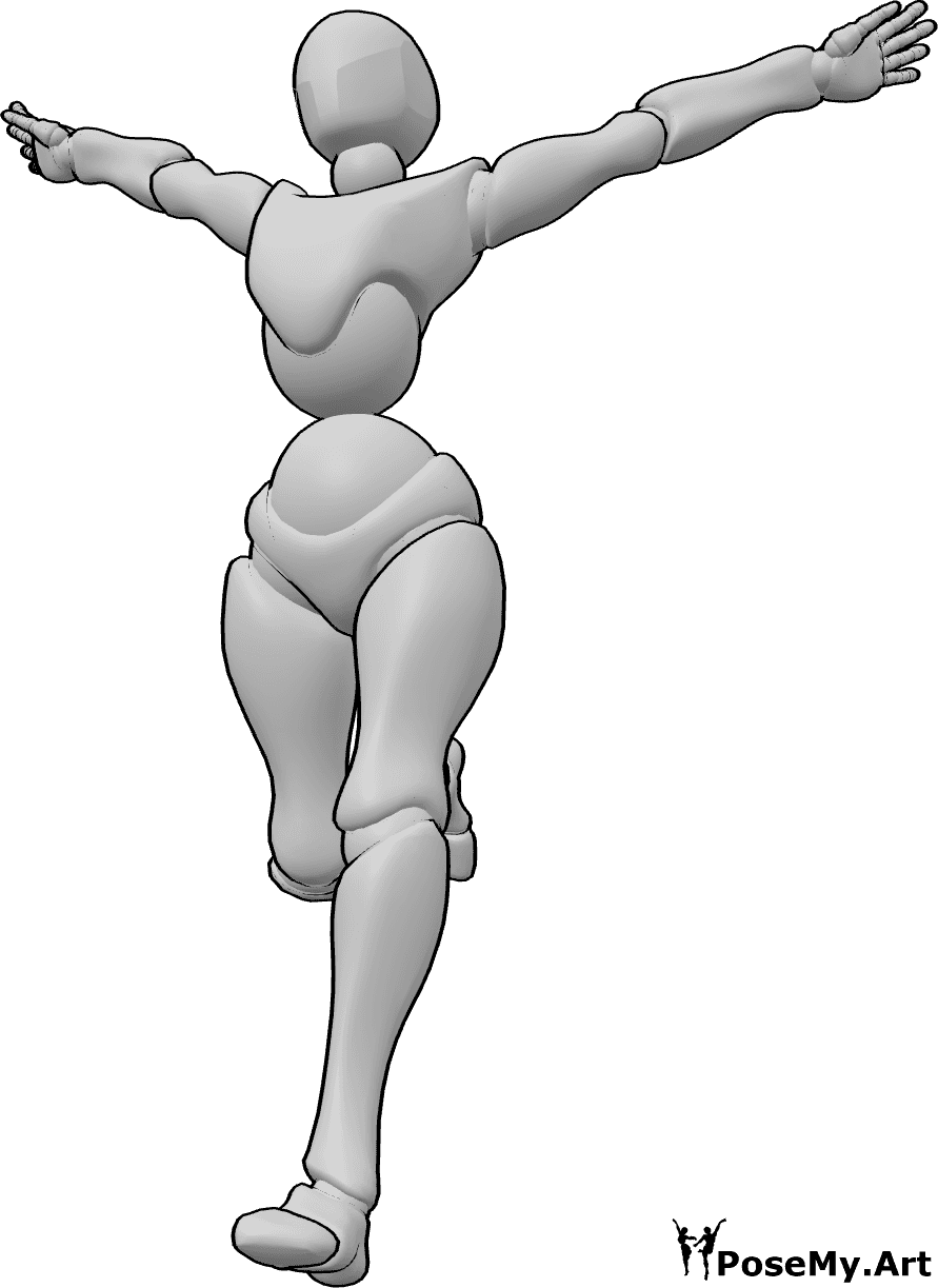 Pose Reference- Happy female running pose - Happy female is running, raising her hands, female dynamic running pose