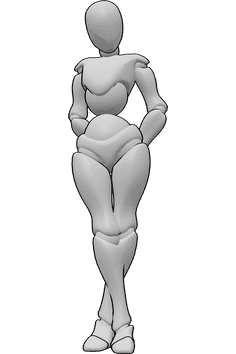 Pose Reference- Shy female standing pose - Shy female is standing with her legs crossed, holding her hands behind her back