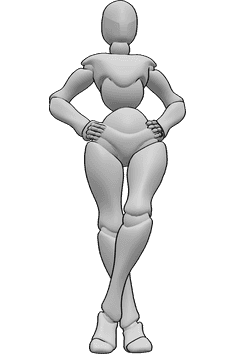 Pose Reference- Female holding hips pose - Female is standing with her legs crossed, holding her hips with both hands