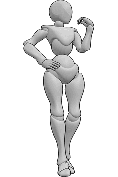 Pose Reference- Female holding hip pose - Female is standing, holding her hip with her right hand, looking at her nails