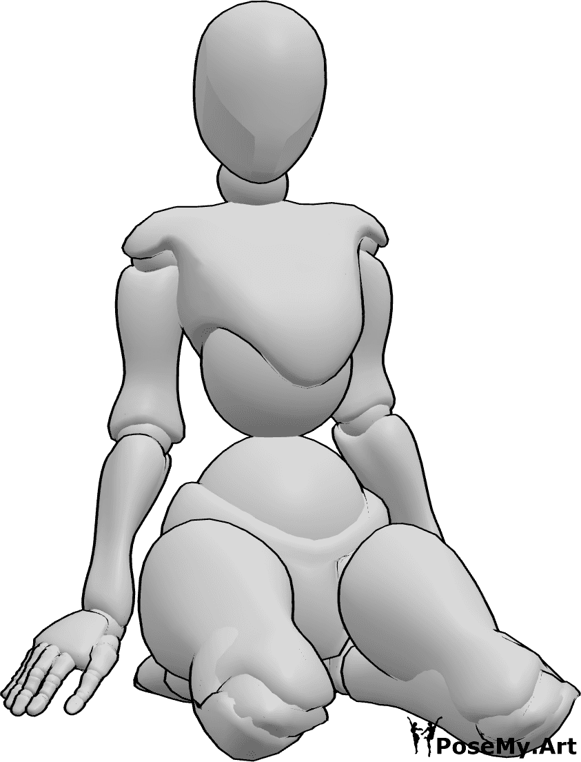 Pose Reference- Female knee sitting pose - Female is sitting on her knees and looking forward, female knee sitting pose