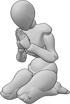 Pose Reference- Female sitting praying pose - Female is sitting on her knees and praying, female knee sitting pose