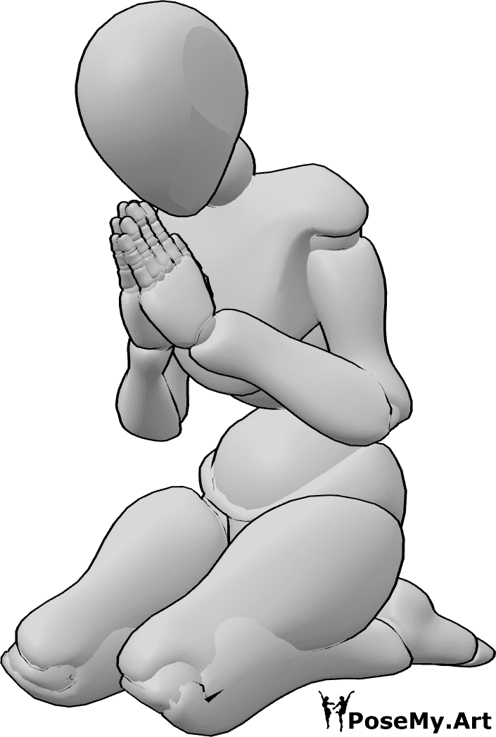 Pose Reference- Female sitting praying pose - Female is sitting on her knees and praying, female knee sitting pose