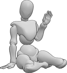 Pose Reference- Knee sitting waving pose - Female is sitting on her knees and waving with her left hand