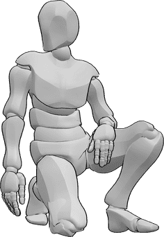 Pose Reference- Male knee sitting pose - Male is sitting on his right knee and looking to the right