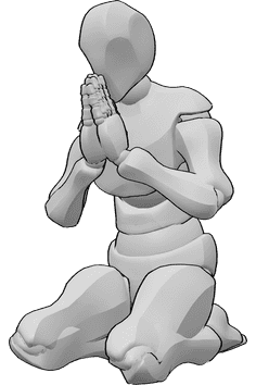 Pose Reference- Male sitting praying pose - Male is sitting on his knees and praying, male knee sitting pose