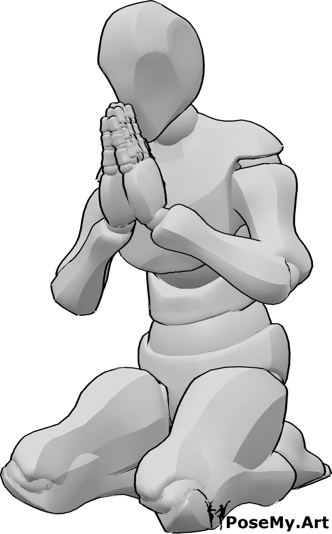 Pose Reference- Male sitting praying pose - Male is sitting on his knees and praying, male knee sitting pose