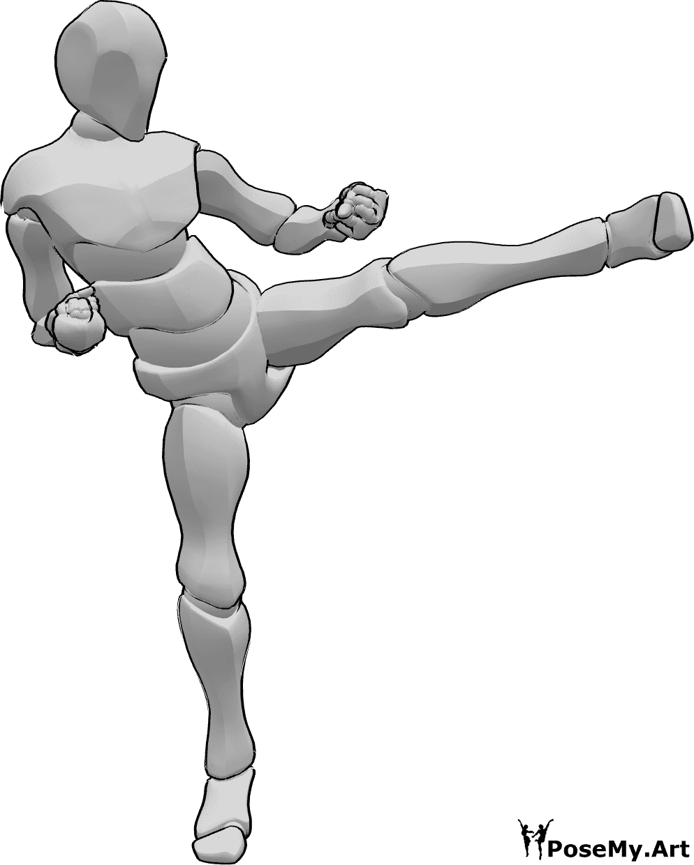 Posen-Referenz- Linker Fuß Kick Pose - Männliche Tritte mit dem linken Fuß Karate-Pose