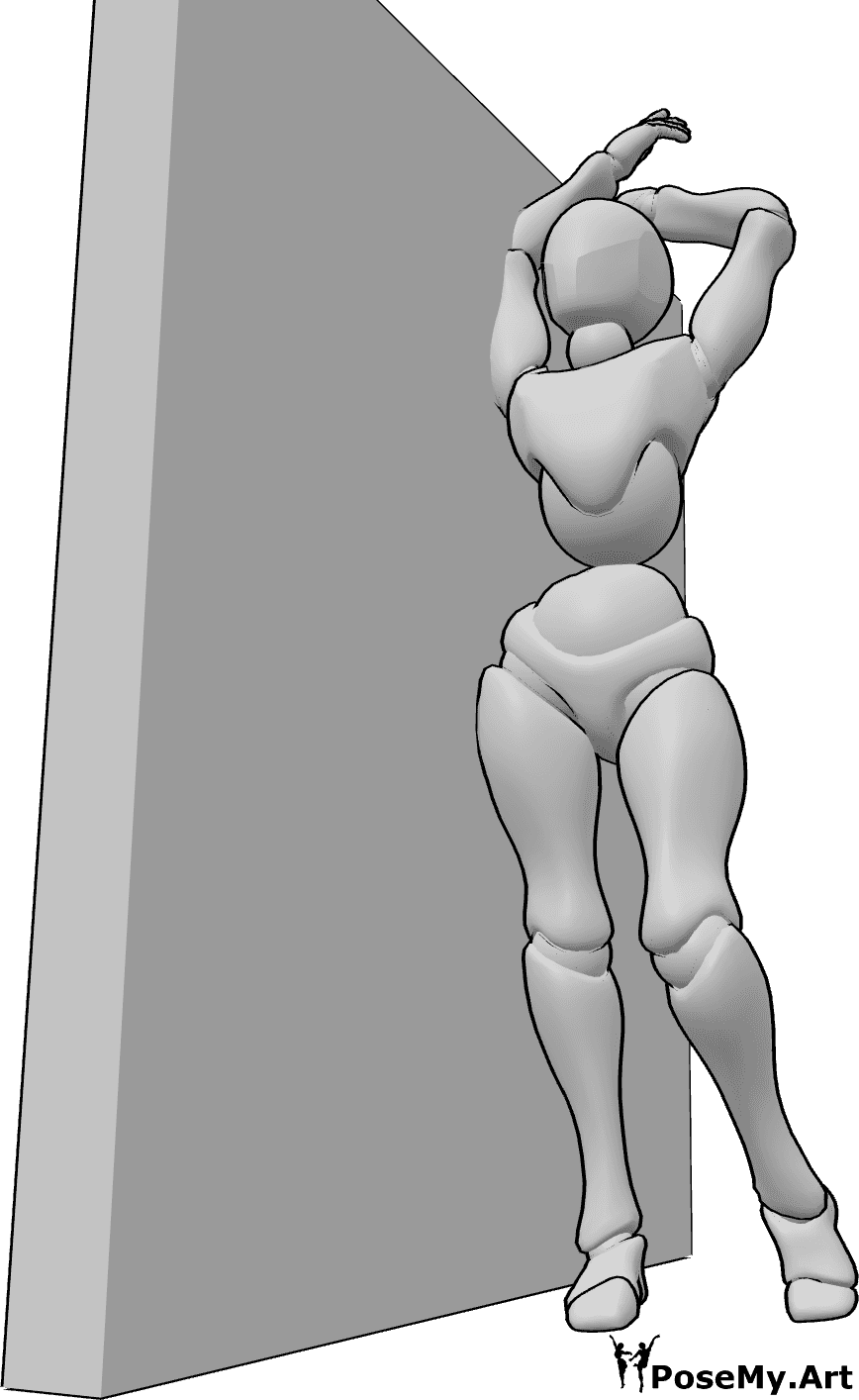 Pose Reference- Stretching hands standing pose - Female is standing and stretching her hands up, looking upwards