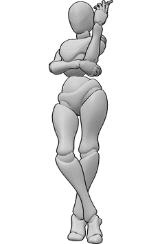 Pose Reference- Standing holding cigarette pose - Female is standing with her legs crossed and holding a cigarette in her left hand