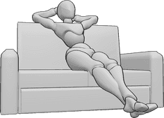 Pose Reference- Female couch sitting pose - Female is sitting relaxed on the couch, crossing her legs, female relaxed sitting pose