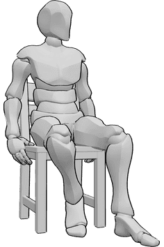 Référence des poses- Homme assis sur une chaise, pose détendue - L'homme est assis sur la chaise, détendu, et regarde légèrement vers la gauche.