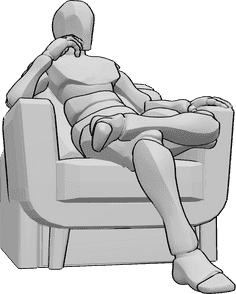 Referência de poses- Postura sentada relaxada na poltrona - Homem sentado no cadeirão, relaxado, a pensar em algo, pose de homem sentado relaxado