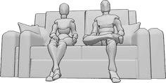 Pose Reference- Couple relaxed sitting pose - Female and male are sitting relaxed next to each other on the couch