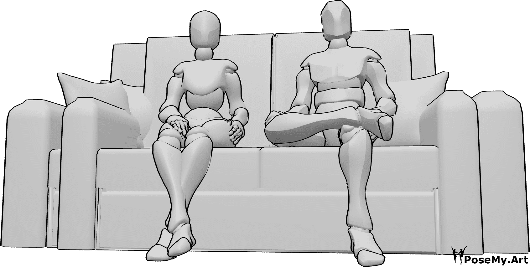 Pose Reference- Couple relaxed sitting pose - Female and male are sitting relaxed next to each other on the couch