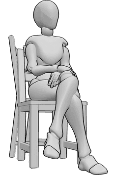 Pose Reference- Female chair sitting pose - Female is sitting relaxed on the chair, with her hands and legs crossed