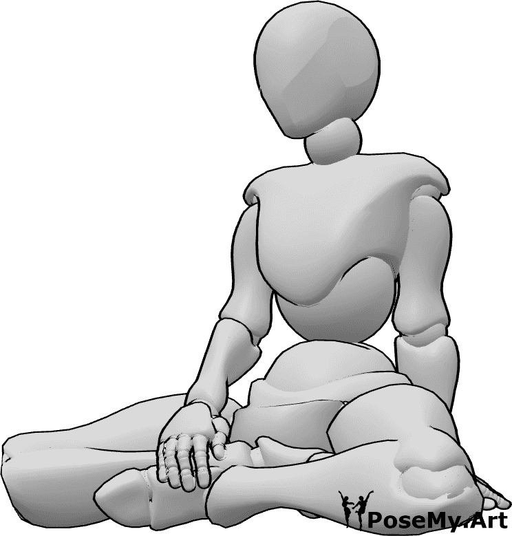 Pose Reference- Female relaxed sitting pose - Female is sitting cross-legged and holding her ankles with her right hand