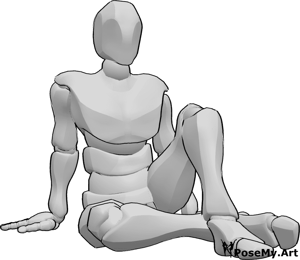 Pose Reference- Male cross legged pose - Male is sitting cross-legged, leaning on his hands and looking forward