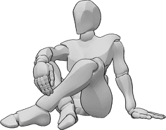 Pose Reference- Sitting cross legged pose - Male is sitting cross-legged, leaning on his left hand, resting his right hand on his knee