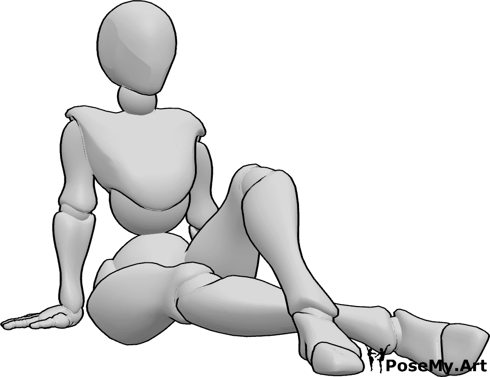 Pose Reference- Female cross legged pose - Female is sitting cross-legged, leaning on her hands, sitting on the floor pose