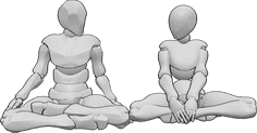 Pose Reference- Couple sitting pose - Female and male are sitting cross-legged next to each other, couple cross-legged sitting pose